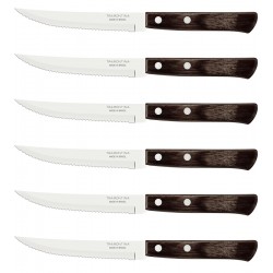 Jogo 6 Facas Churrasco Polywood aço Inox Tramontina Com Cabo De Madeira Castanho